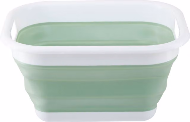 Orsina Collapsible Laundry Basket with Handles, Green and White Rubber Build Folding Washing Hamper, H 44 x W 34 x D 24 cm