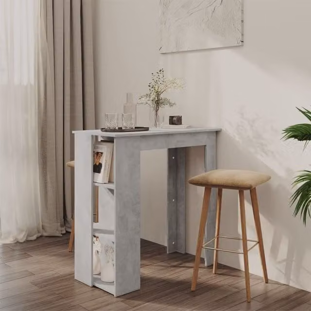 Berkfield Home Bar Table with Shelf in Concrete Grey, W/D/H: 102 x 50 x 103.5 cm – 1