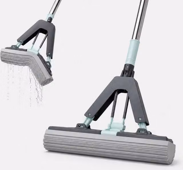 PAWNORA Flat Sponge Squeegee Floor Mop in Grey