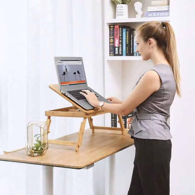 SONGMICS Bamboo Adjustable Laptop Desk with Tilting and Folding Top, Yellow, W: 55 cm, D: 35 cm, H: 21-35 cm