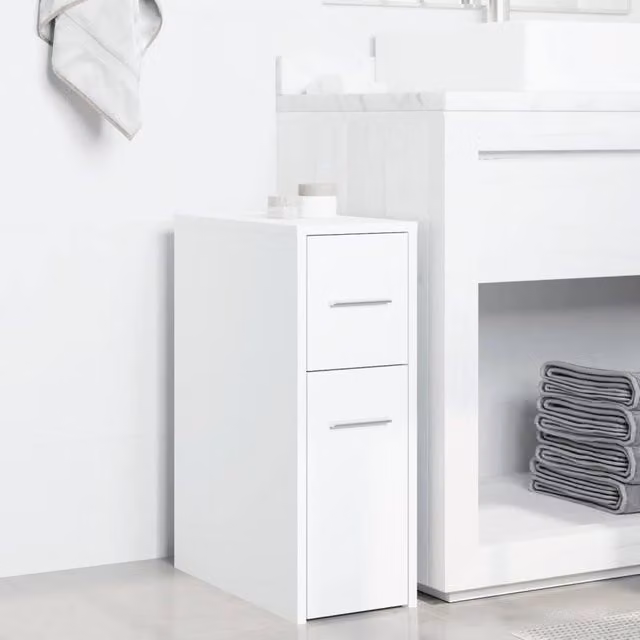 Berkfield Home Narrow Bathroom Cupboard with Wheels, White Engineered Wood, H 61.5 x W 22.0 x D 44.0 cm