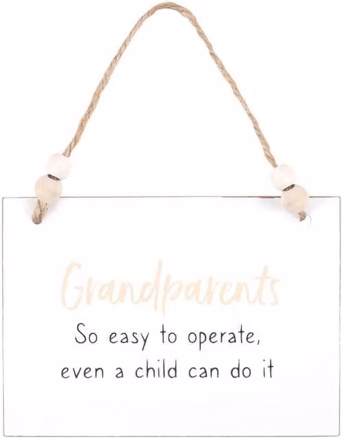 KDMK White Wooden Grandparents Hanging Sign with Typography and Beads