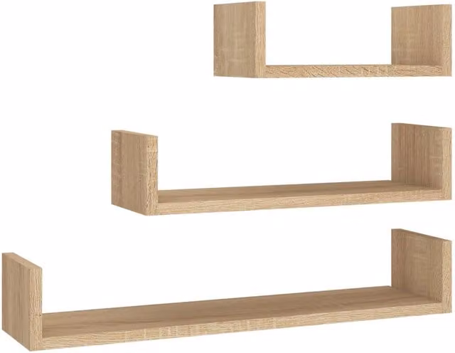 Berkfield Home Wall Mounted Display Shelf Set of 3 in Sonoma Oak and Beige Engineered Wood