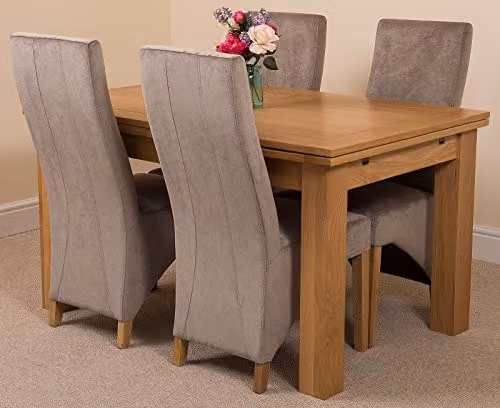 Thats Furniture Richmond Oak Extending Dining Table and 4 Lola Grey Fabric Chairs Set – 1