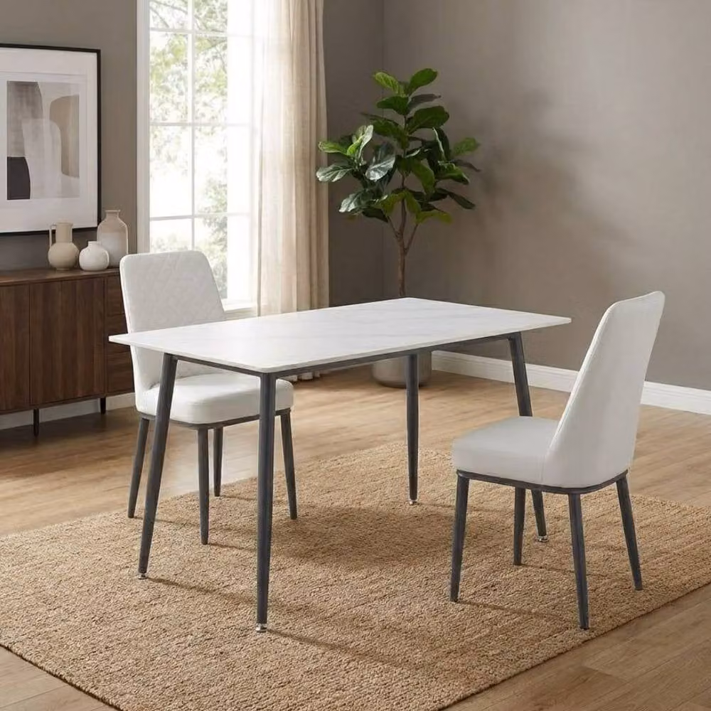 HOME LUXE INTERIOR Set of 2 Oxford White PU Leather Dining Chairs with Slim Metal Legs – 4