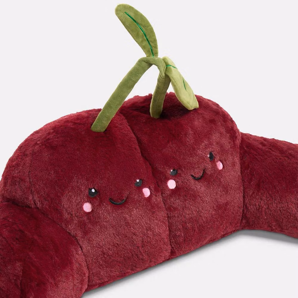 OHS Cherry Character Cuddle Cushion in Red, Soft Teddy Fleece Reading Pillow with Hollow Fibre Filling, W/D/H: 70 x 70 x 45 cm – 4