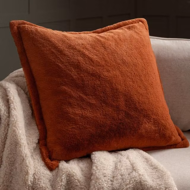 Furn Kallu Faux Fur Polyester Filled Square Cushion in Orange, W/D/H: 55 x 55 x 55 cm – 2