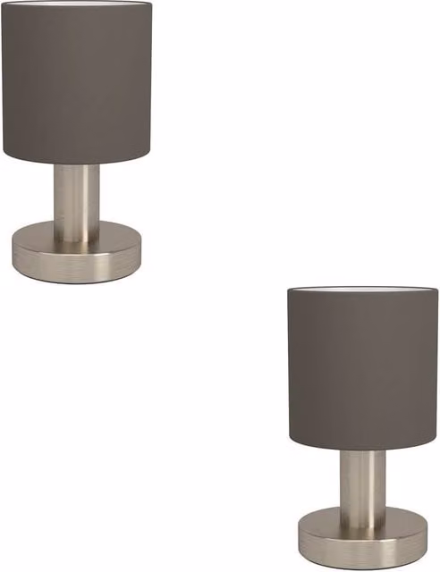 Loops 2 Pack Silver Metal Table Lamps with Grey Fabric Cylinder Shades