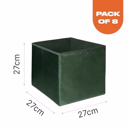 OHS Pack of 8 Matte Velvet Collapsible Storage Boxes in Green, W/D/H: 27 x 27 x 27 cm – 5