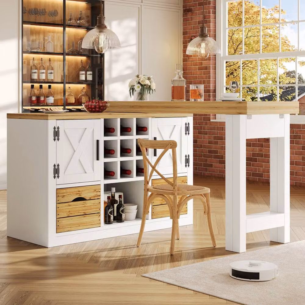 Matteo Extendable Multifunctional Dining Table and Kitchen Island in White – 2