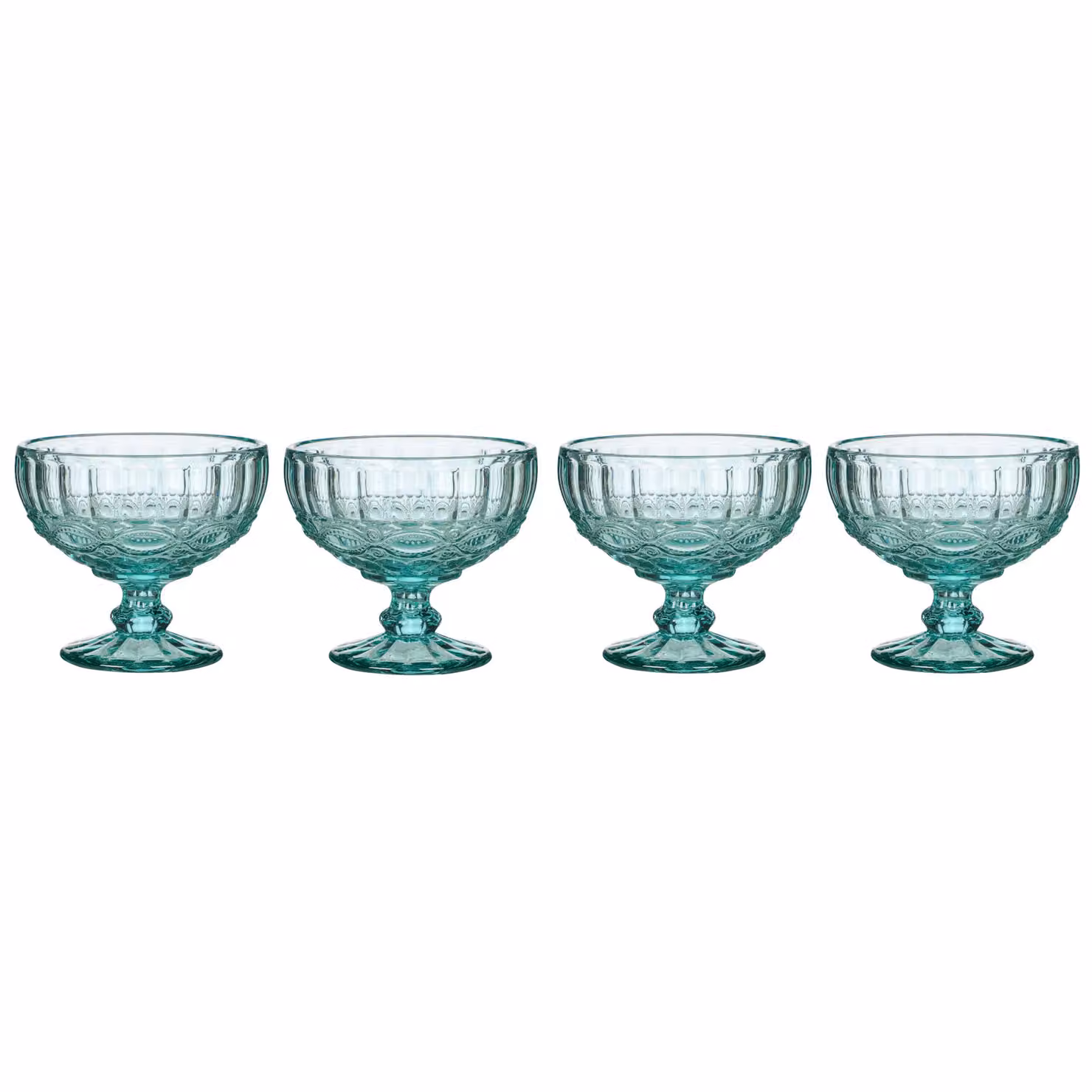 Dibor Set of 4 Vintage Turquoise Glass Dessert Bowls, Blue, H: 10 cm, W: 12 cm – 2
