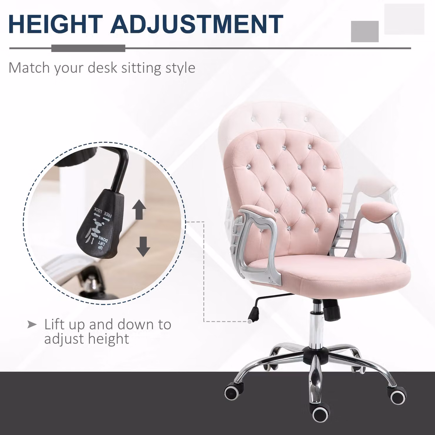 Vinsetto Luxury Pink Velour Ergonomic Swivel Office Chair – 3