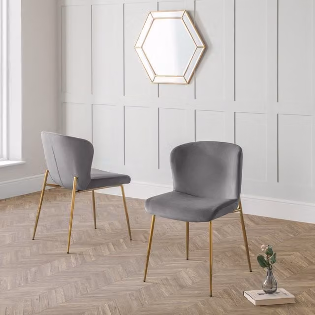 Julian Bowen Harper Set of 2 Grey Velvet Upholstered Dining Chairs – 1