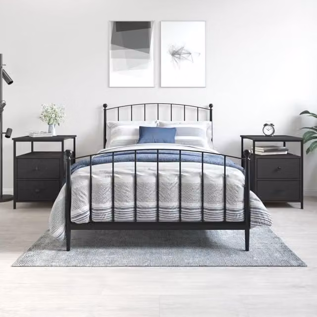 Berkfield Home Set of 2 Black Industrial Bedside Cabinets in Engineered Wood W/D/H: 44 x 45 x 60 cm