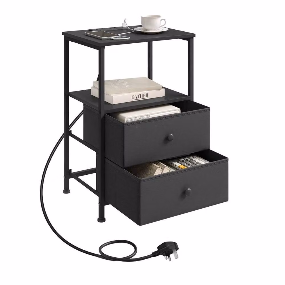 SPETLEK Set of 2 Black Wooden Bedside Table Cabinets with Integrated Lighting – 4