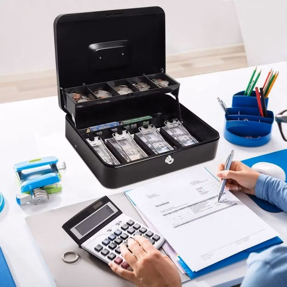 KORVIXA Lockable Metal Cash Box in Black – 3
