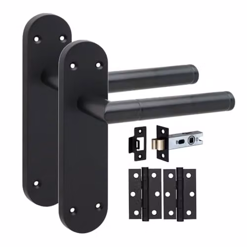 Golden Grace Victorian Mitred Door Handle Set with Latch in Matt Black, 6 Pairs – 2