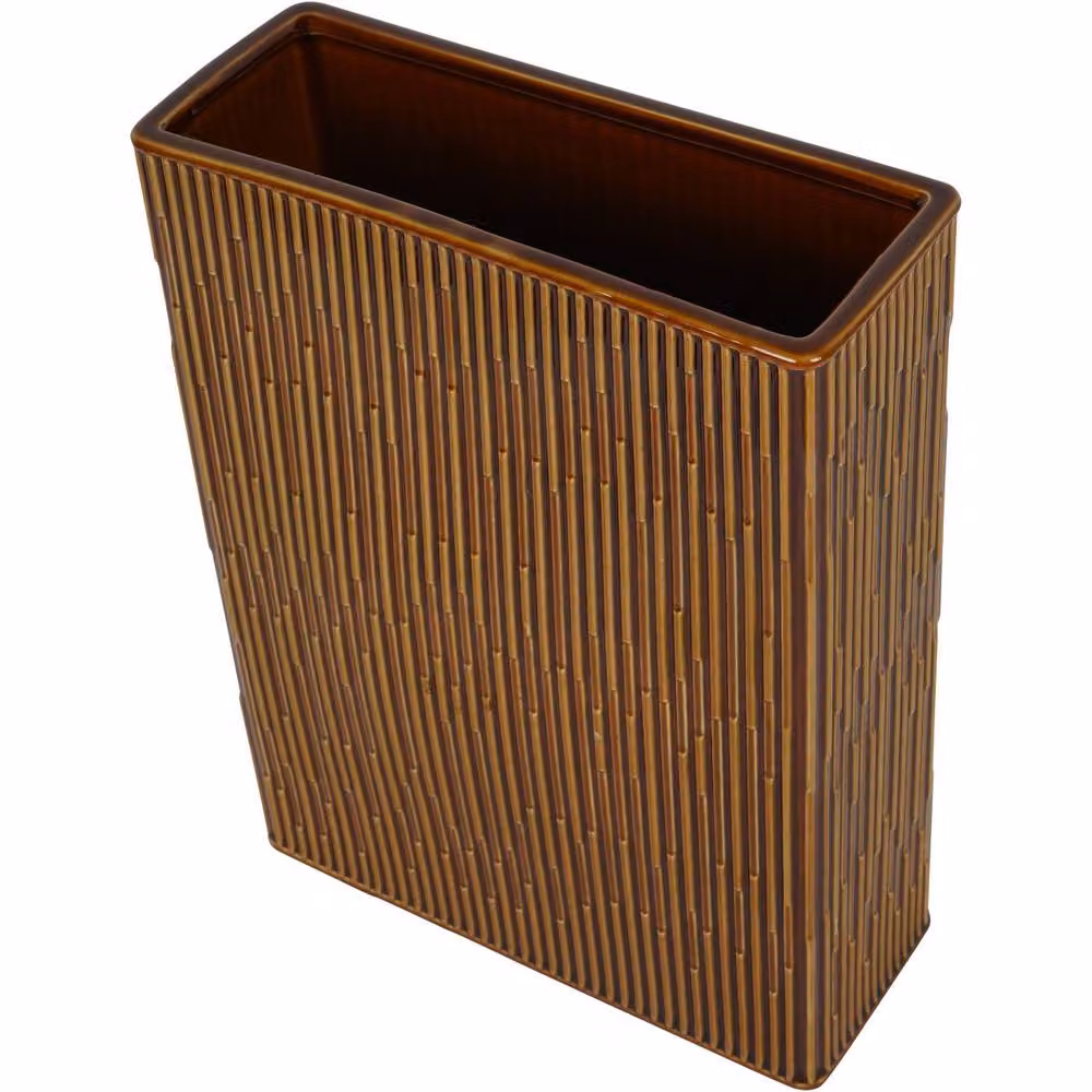 Libra Interiors Elk Square Glazed Ceramic Vase in Terracotta Brown, W/D/H: 12.0 x 12.0 x 35.0 cm – 2