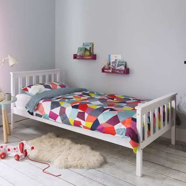 Noa and Nani Dorset Single Bed Frame in White Solid Wood, 90 x 190 cm
