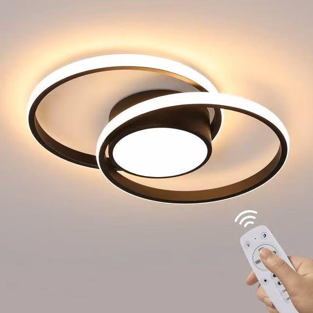 COMELY Modern Round LED Ceiling Light, 40W Dimmable with Remote Control, Black