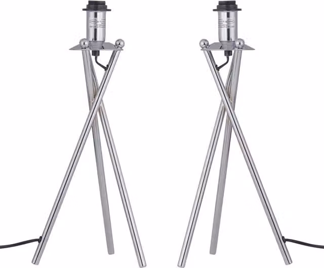 First Choice Lighting Set of 2 Modern Chrome Tripod Table Lamp Bases in Silver