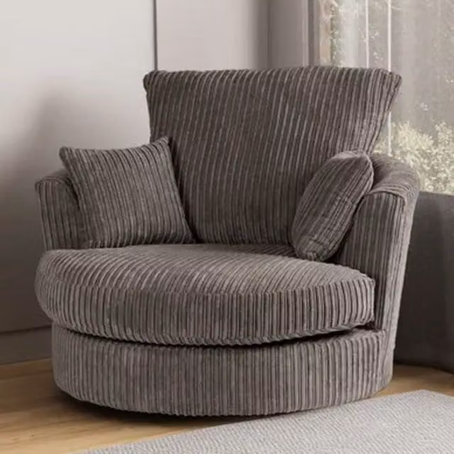 SquareBoxx Lennox Grey Fabric Swivel Tub Chair with Armrests – 1