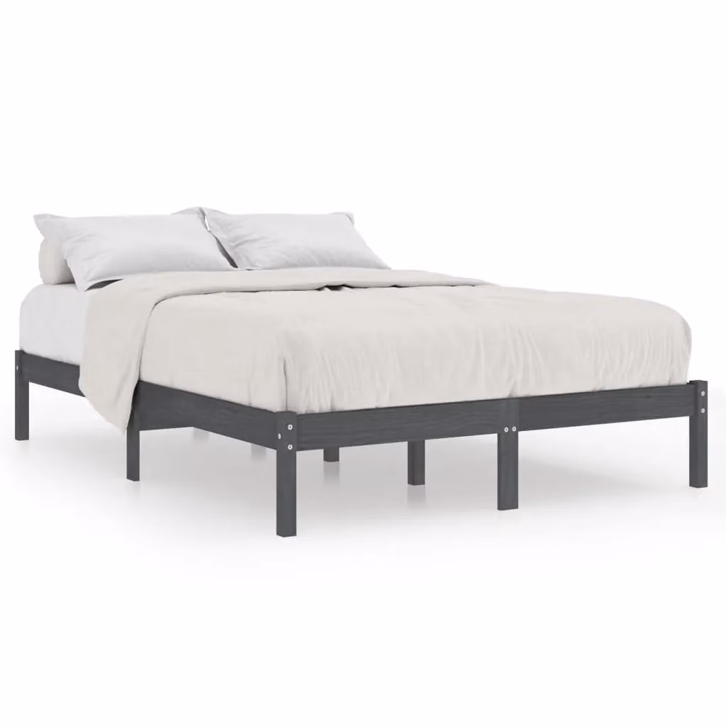 Berkfield Home Modern Grey Solid Pine Wood Bed Frame W/D/H: 200 x 200 cm – 2