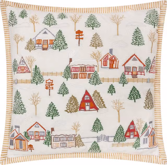 Make it a Home Winter Ski Lodges Embroidered Square Cushion in White Polyester