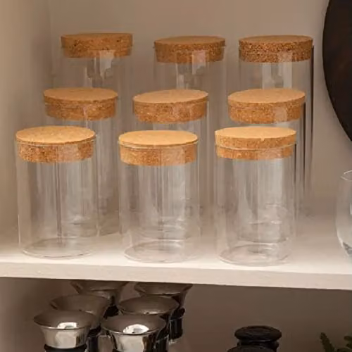 Orsina Small Transparent Glass Jar with Airtight Cork Lid and Chalkboard Label, W: 10 cm, D: 10 cm, H: 15 cm – 2