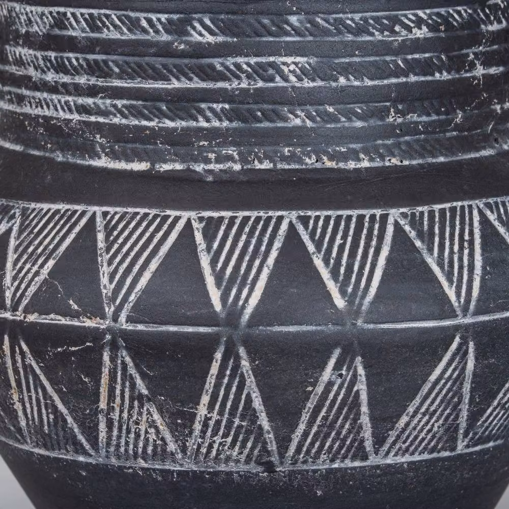 Lemon Pavilion Furniture and Decor Etched Collection Ceramic Pot with Handle, Black, W: 20 cm, D: 20 cm, H: 16 cm – 4