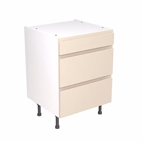 Kitchen Kit Flatpack 3 Drawer Base Cabinet with J-Pull Door, Cashmere Matt, W: 60 cm, H: 87 cm, D: 57 cm