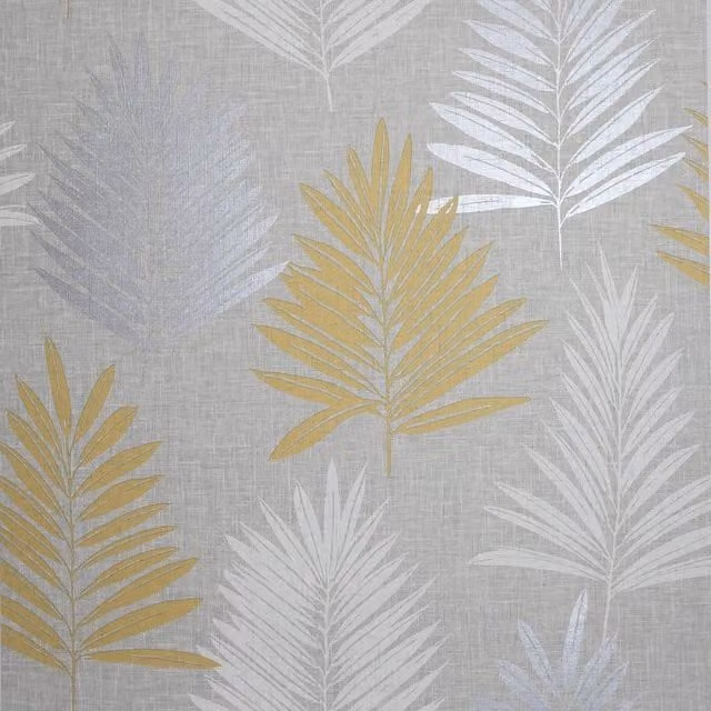 Arthouse Linen Palm Botanical Floral Wallpaper in Yellow, Silver and White