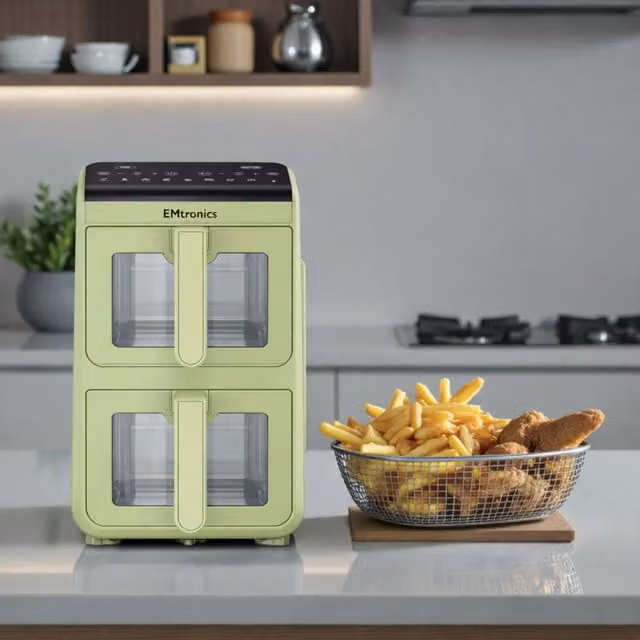 EMtronics 8 Litre Double Basket Air Fryer in Sage Green