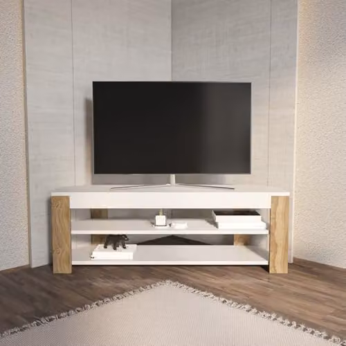 DECOROTIKA Rita Corner TV Unit for TVs up to 55 inches, White and Brown, W/D/H: 120 x 35 x 42 cm
