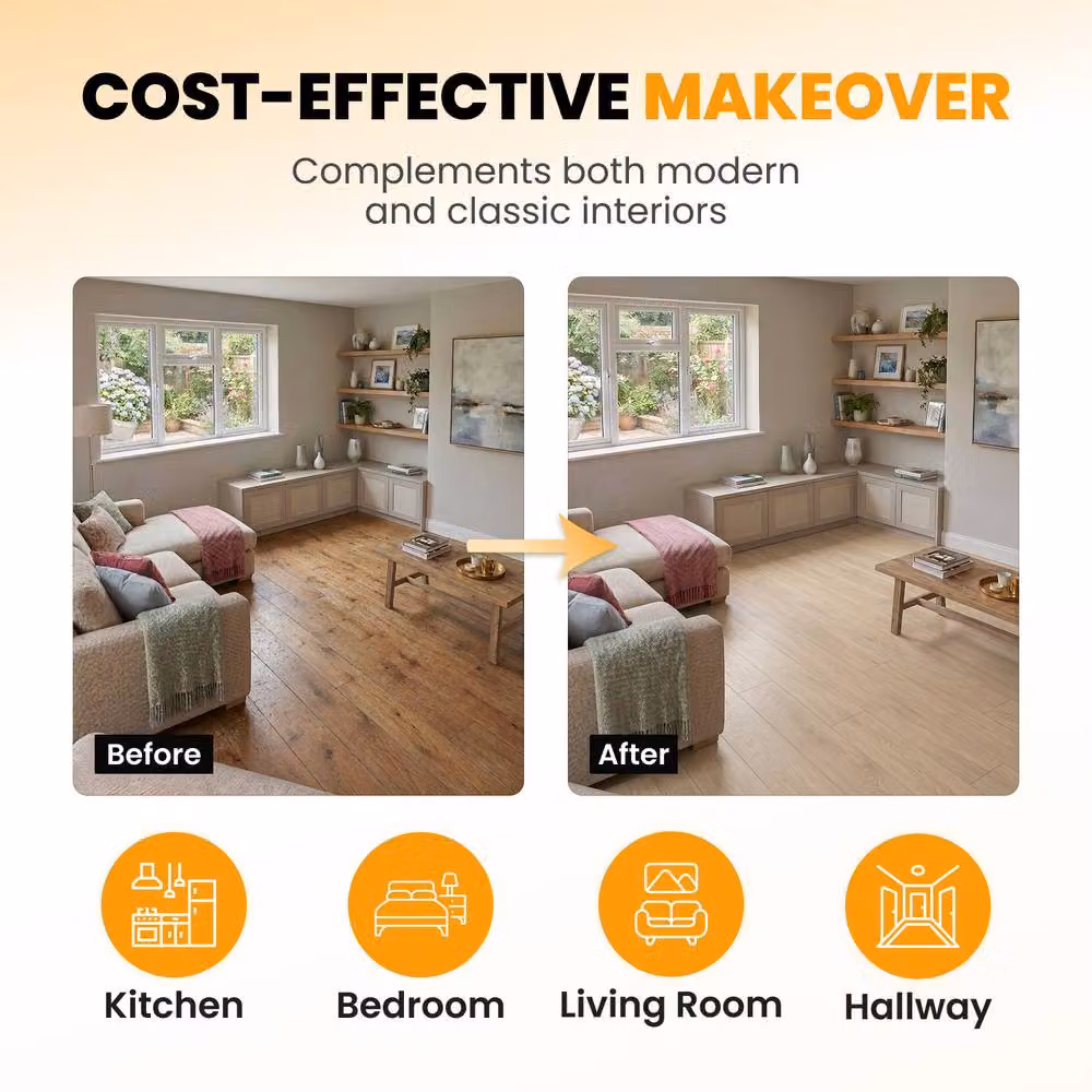 Novecrafto Self Adhesive Wood Look Vinyl Floor Planks, Light Sand, Pack of 10, W: 91.4 cm, H: 15.2 cm – 5