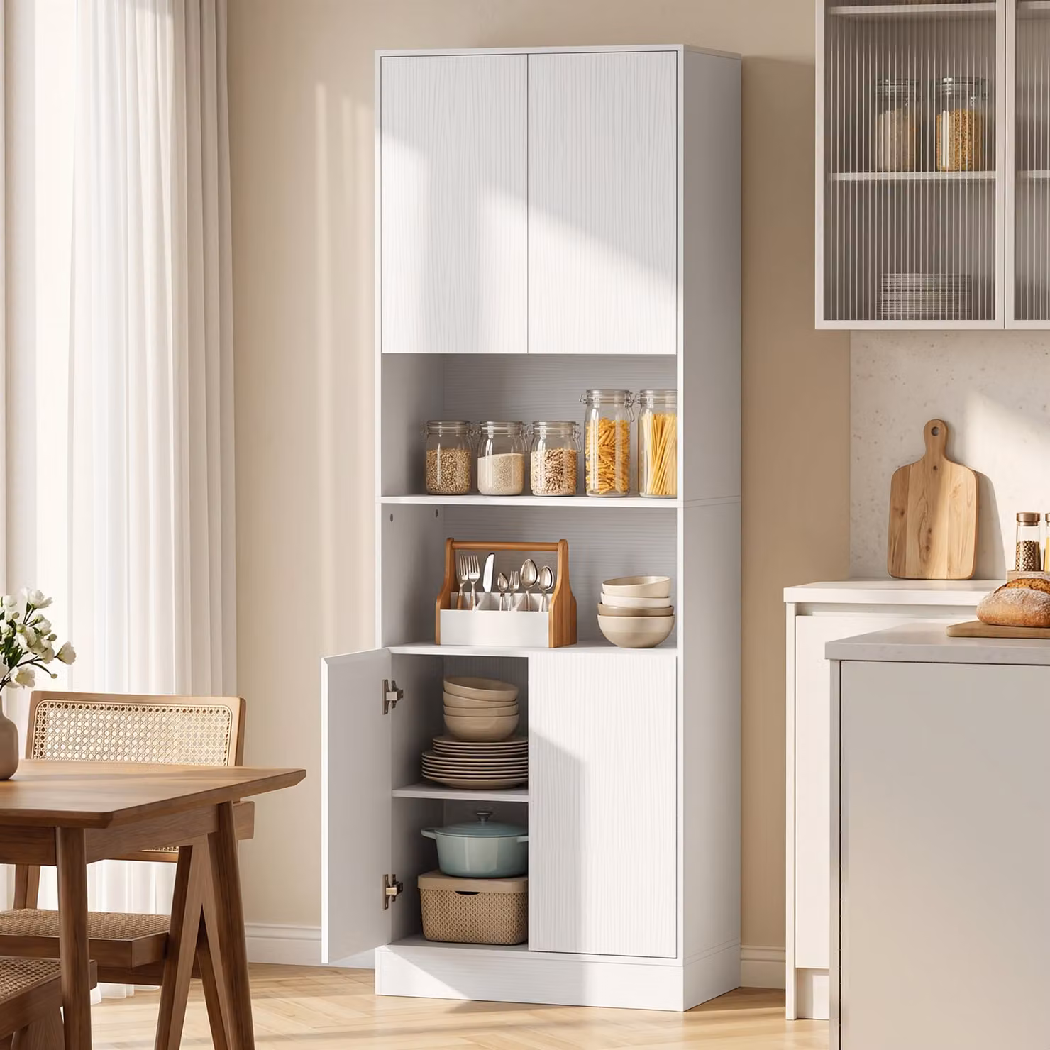 HOMCOM White Wood Effect Freestanding Kitchen Pantry Cabinet with Soft-Close Hinged Doors, H 170 x W 60 x D 30 cm – 2