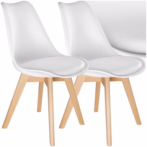 tectake Set of 2 Scandinavian Design Dining Chairs with Wood Legs in White – 1