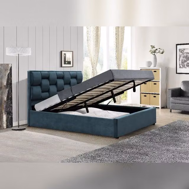 Comfy Living Ltd Plush Velvet Upholstered Gaslift Storage Bedframe in Duck Egg Blue, Size: King (180 x 200 cm)