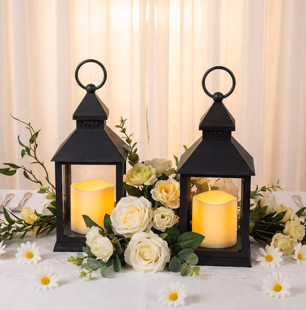 Bright Zeal 2-Pack Black 10.2 inch LED Pillar Candle Lanterns with Warm Flicker Effect and Timer – 2
