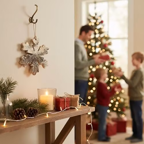 Shatchi Silver Snowflake Birch Bark Wooden Christmas Hanging Decoration, 20 cm – 5