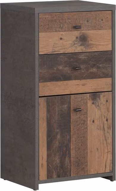 Furniture To Go Industrial Style Storage Cabinet with 2 Drawers and 1 Door in Grey and Brown Wood – 1