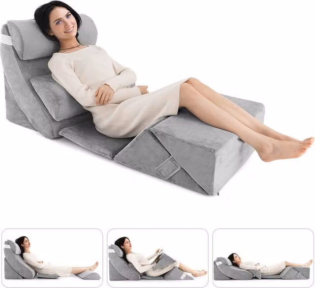 COSTWAY 7-Piece Grey Adjustable Contoured Wedge Support Pillow Set for Adults