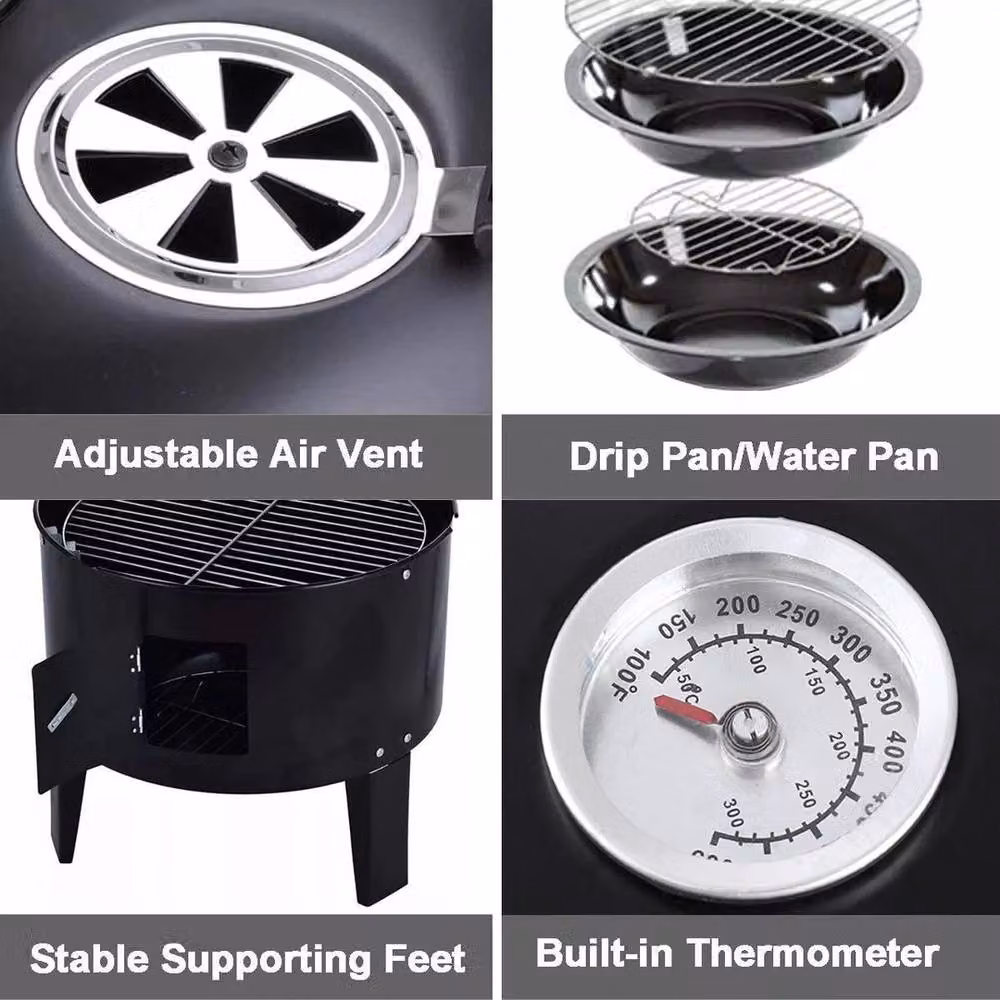 FLAVORA 3-in-1 Charcoal Smoker BBQ Grill in Black – 3