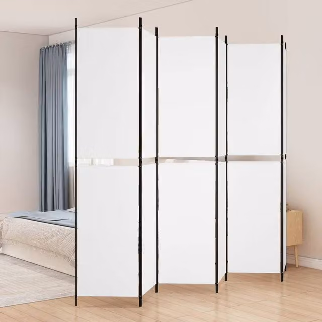 Berkfield Home 6-Panel Fabric Room Divider, White, W: 300 cm, H: 220 cm