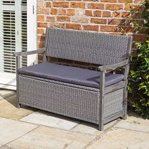 Rowlinson Alderley Rattan Garden Storage Bench in Grey, W120 x D60 x H90 cm – 1