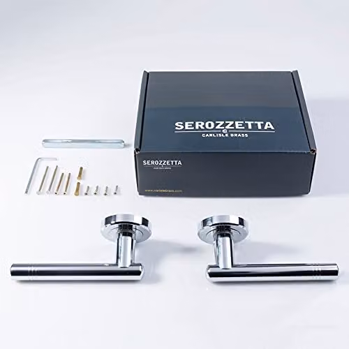 Loops Pair of Round T-Bar Door Handles with Ringed Design in Polished Chrome with Concealed Fixings – 2
