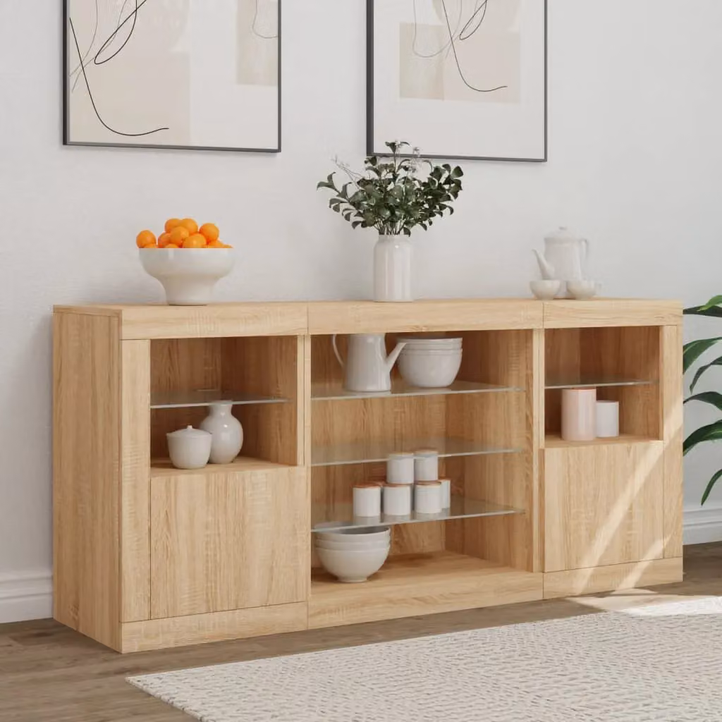 Berkfield Home Modern Sideboard with Integrated LED Lights in Sonoma Oak Brown, W: 142.5 cm, D: 37 cm, H: 67 cm – 3