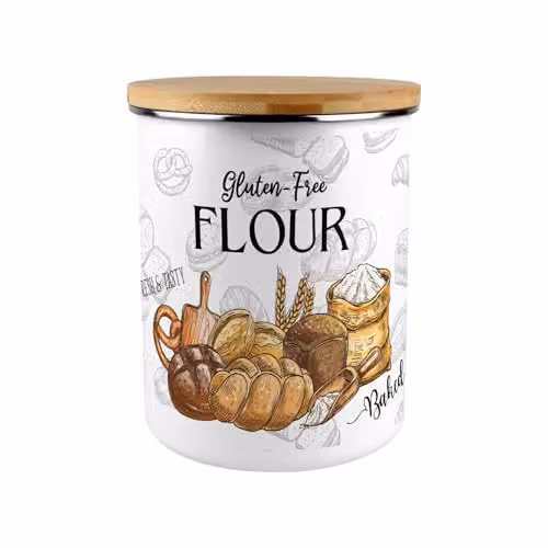 Purely Home Extra Large Gluten Free Flour Canister, Brown and White Airtight Bakery Storage Jar
