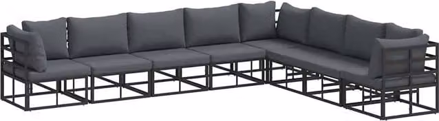 Berkfield Home 8 Piece L-Shape Garden Sofa Set with Black Powder Coated Aluminium Frame and UV-Resistant Cushions
