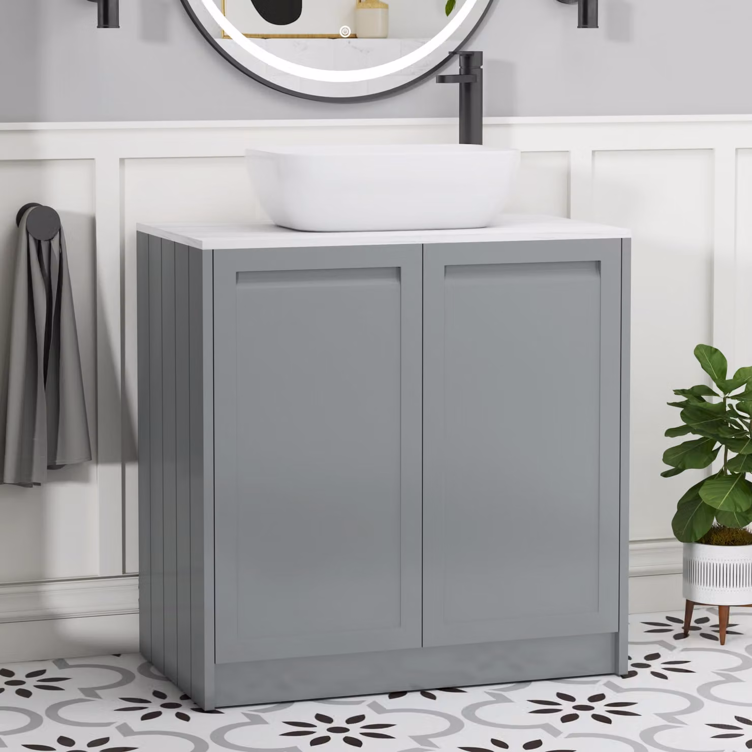 Royal Bathrooms Elmore 800mm Matt Pebble Grey Floor Standing Countertop Vanity Unit with Elva Basin and 2 Soft Close Doors
